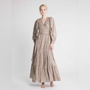 Mille Bianca Gold Metallic Wrap Maxi Dress Sz-S